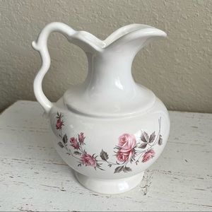 Royal Haegar Pottery Pitcher Flowered White and Pink Vintage